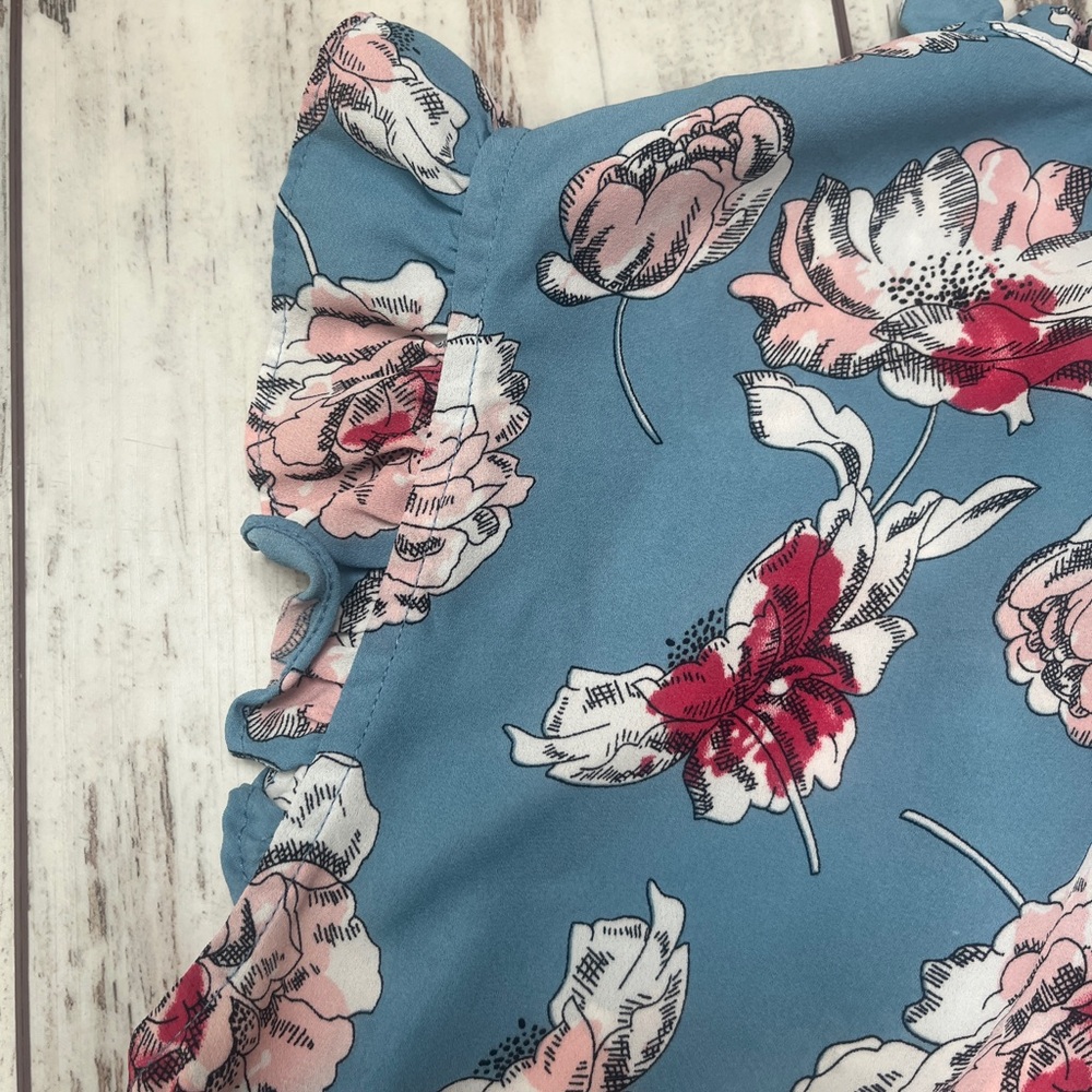 Daniel Rainn Floral Print Blouse Smocked Neckline & Ruffle Sleeves, Small - Picture 11 of 16